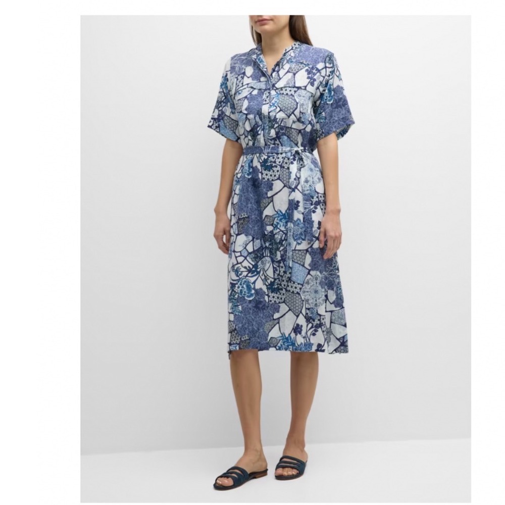 Johnny Was Moonlight Deana Floral-Print Midi Shirtdress Size Large